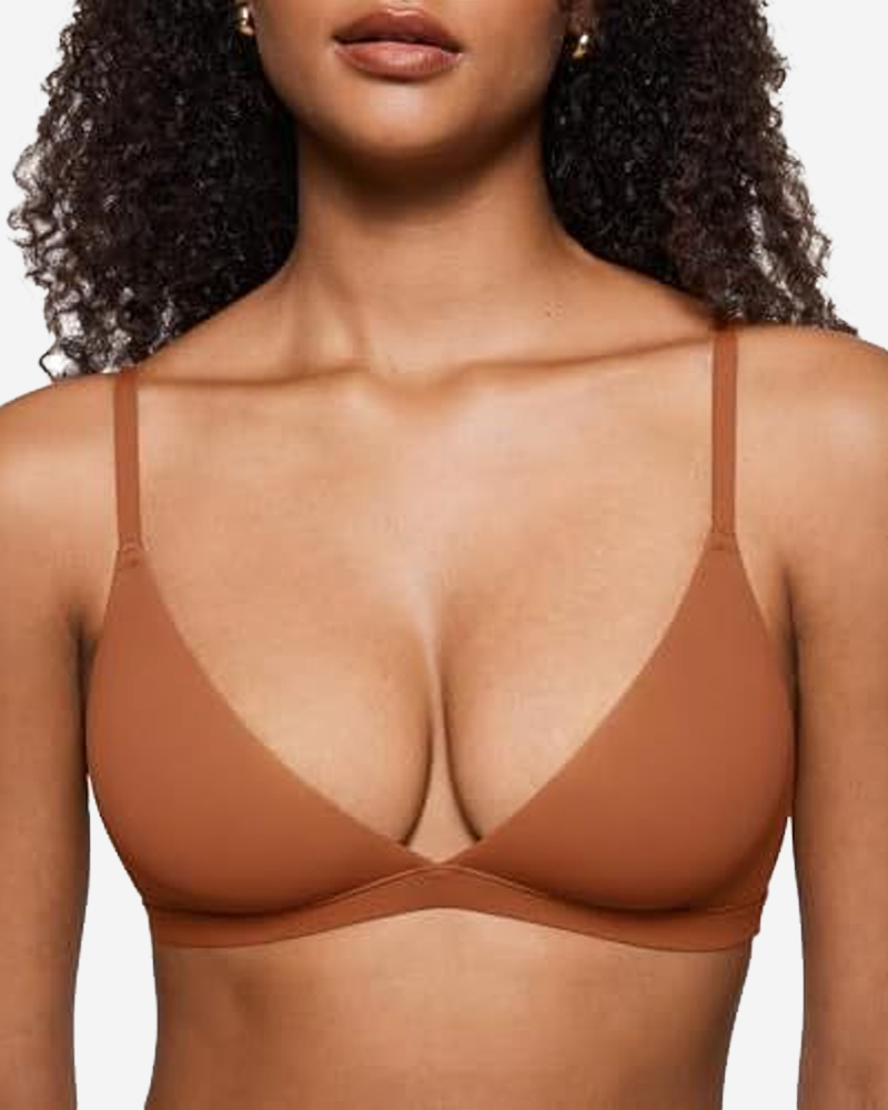 Unpadded Seamless Triangle Bra with Deep V & Wire-Free Cups