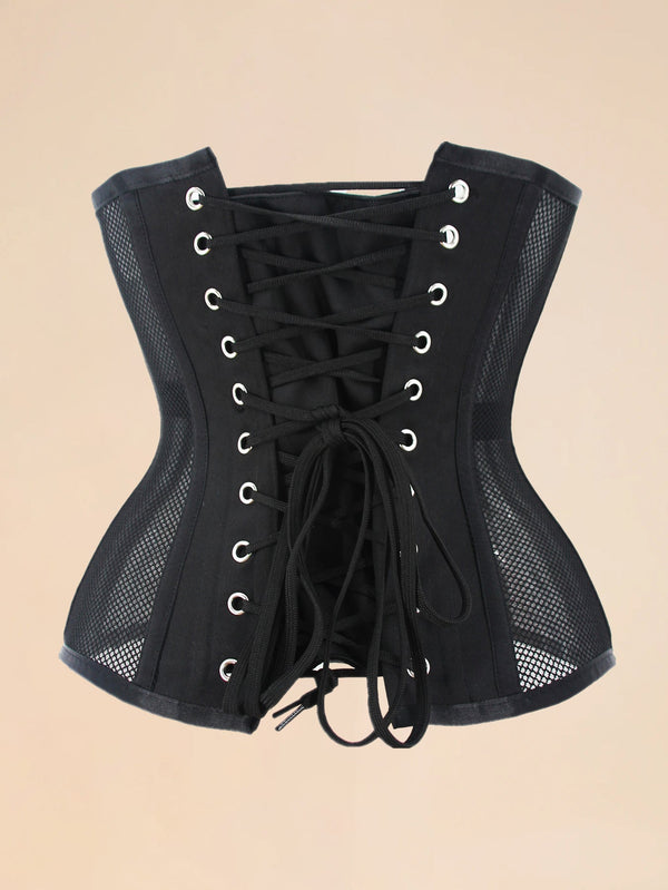 Vintage Black Mesh Breathable Fishbone Waspie Corset