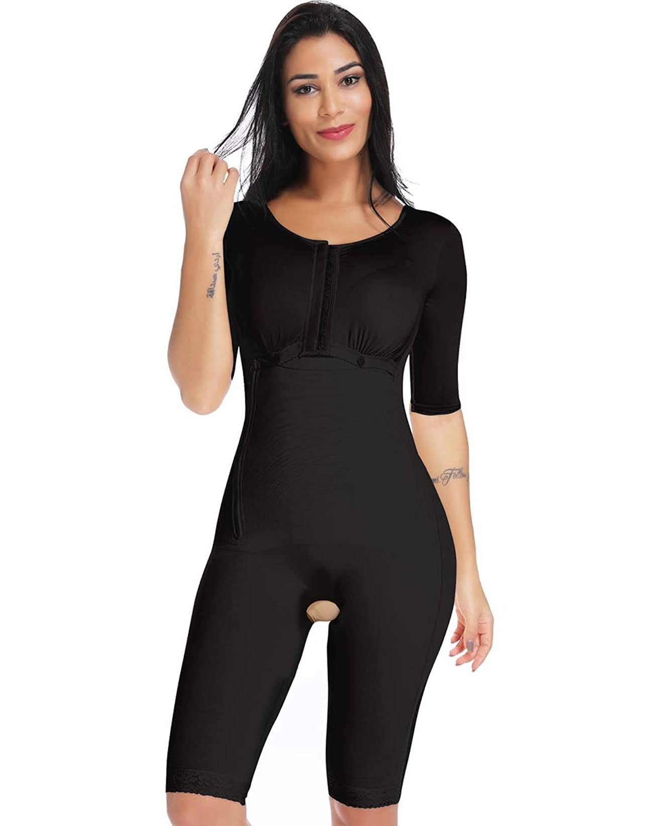 Women's Bodyshaper Long sleeve Tummy Control Breast Support Side Zipper Long Bodysuit Shapewear