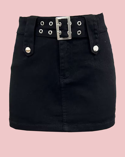 High Waisted Mini Slim Fit Denim Skirt With Shorts Underneath