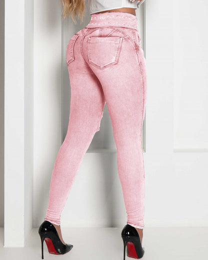 High-waisted Skinny Fashion Casual Ripped Jeans