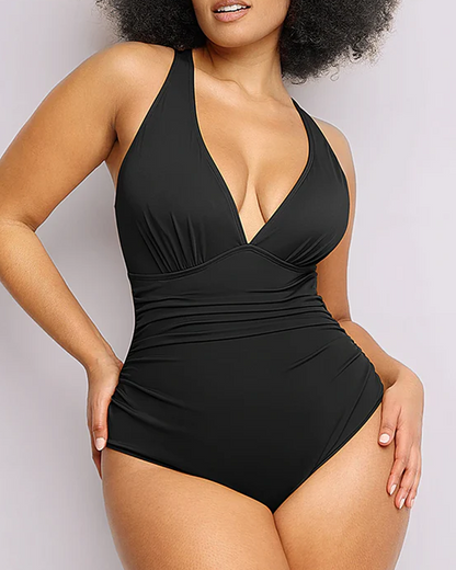 Ruched Front Tummy Control &amp; Butt Lifter Shaping One Piece Swimsuit
