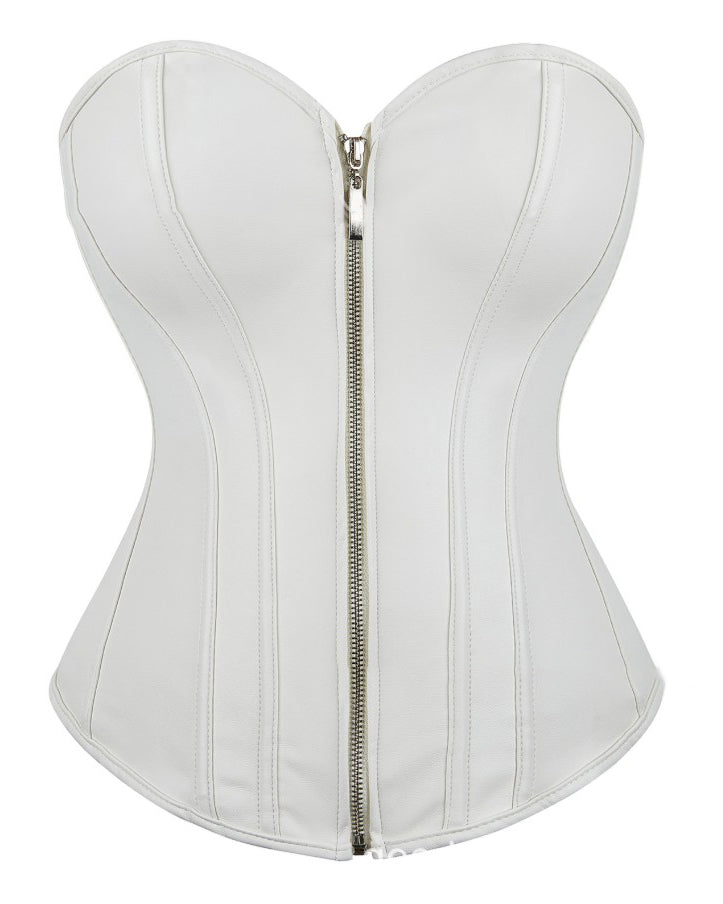 Sexy Front Zipper Tummy-Control Leather Corset Top