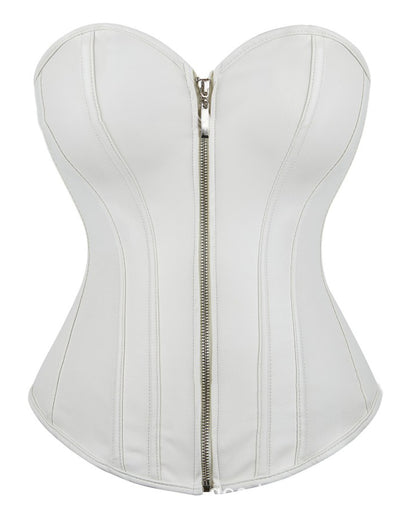 Sexy Front Zipper Tummy-Control Leather Corset Top