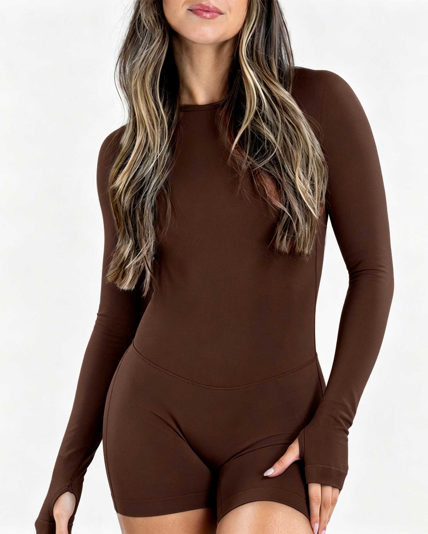 Long Sleeved Backless Bodysuit With Thumbhole