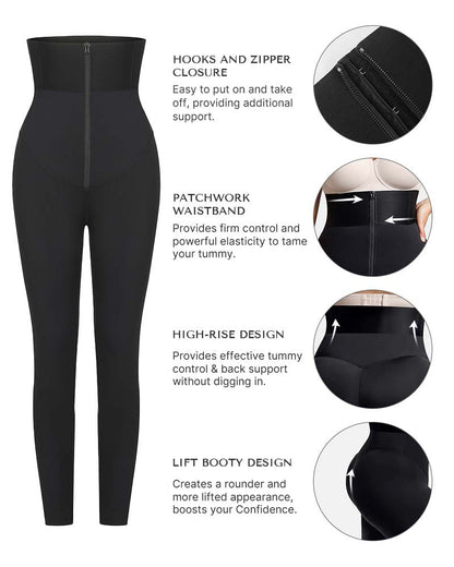 Patchwork Waistband Hook And Zipper Closure Tummy Control Booty Shaping Leggings