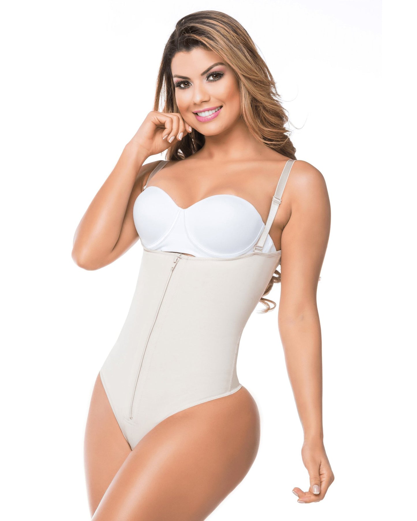 Women Shapewear Bodysuit Adjustable Shoulder Straps Zipper Control Body Shaper Fajas