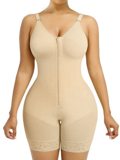 Breathable Leg Fabric Patchwork Bust Shaping Bodysuit