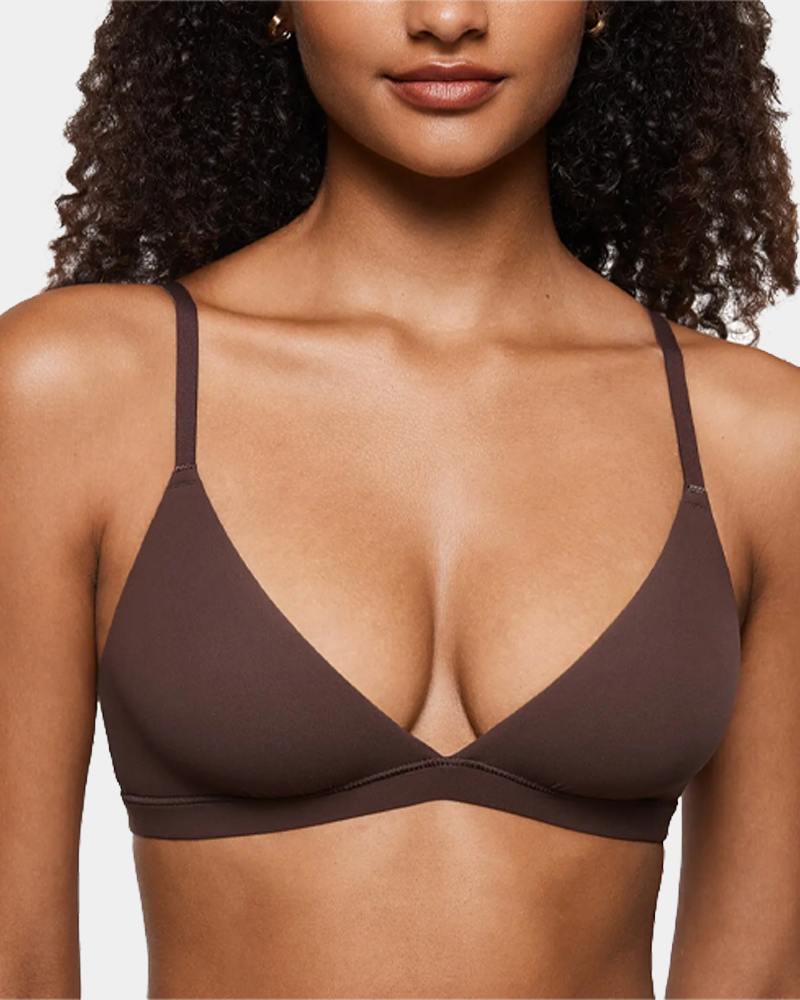 Unpadded Seamless Triangle Bra with Deep V &amp; Wire-Free Cups