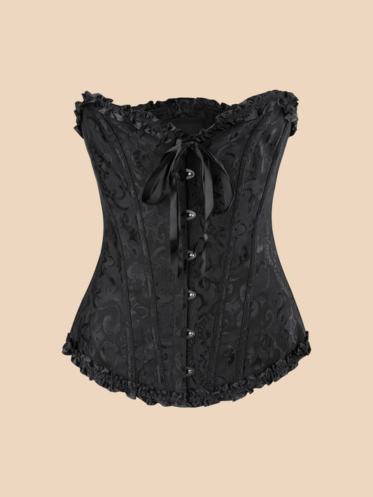 Brocade Sweetheart Corset With Ruffle Trim