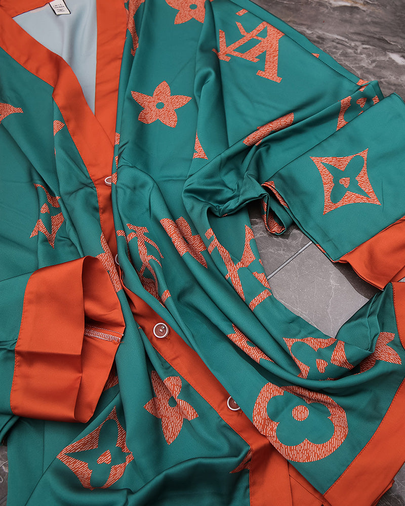 Imitation Silk Printed Pajamas Set