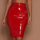 PU Leather High Waist Zipper Elastic Skirt