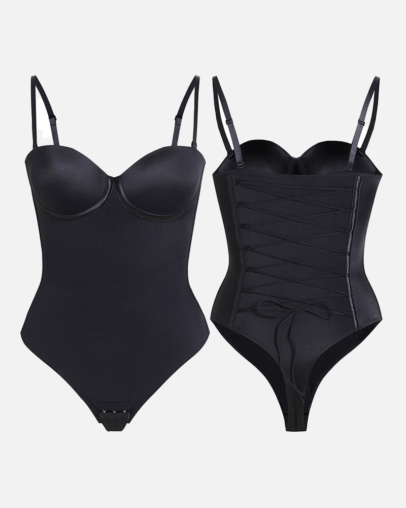 Back Lace-up Bodysuit Thong Seamless Shapewear