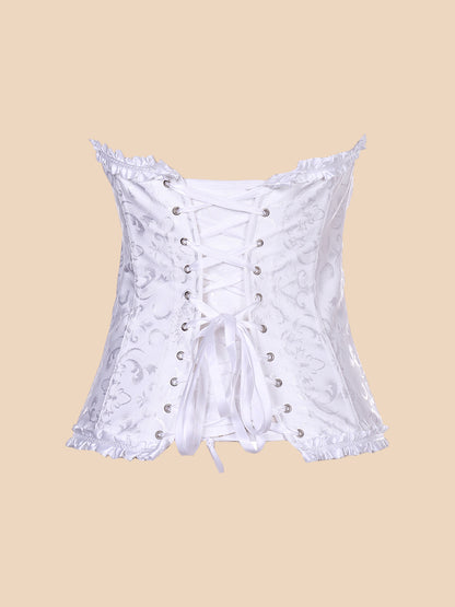 Brocade Sweetheart Corset With Ruffle Trim