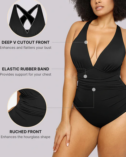 Ruched Front Tummy Control &amp; Butt Lifter Shaping One Piece Swimsuit