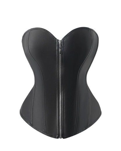 Sexy Front Zipper Tummy-Control Leather Corset Top