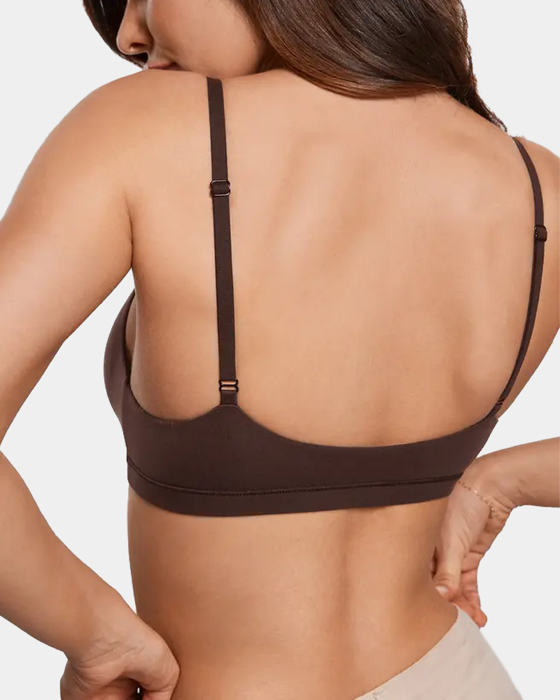 Unpadded Seamless Triangle Bra with Deep V &amp; Wire-Free Cups