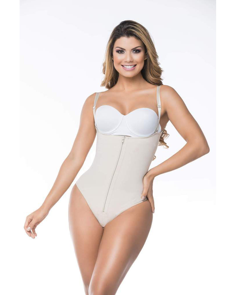 Women Shapewear Bodysuit Adjustable Shoulder Straps Zipper Control Body Shaper Fajas