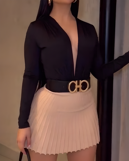 Women's Fashion Long-Sleeved Bodysuit &amp; Skirt 2-Piece Set