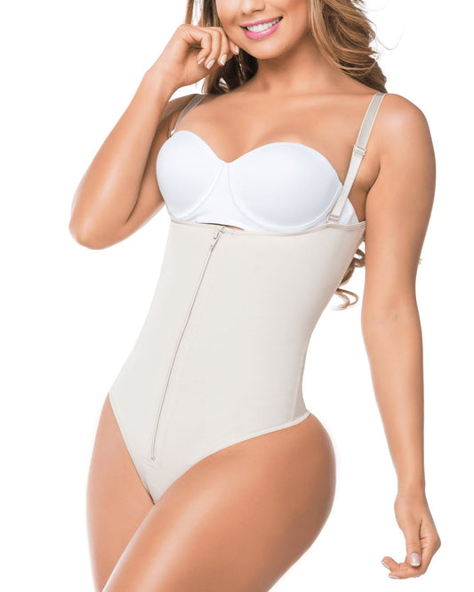 Women Shapewear Bodysuit Adjustable Shoulder Straps Zipper Control Body Shaper Fajas
