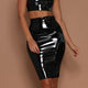 PU Leather High Waist Zipper Elastic Skirt
