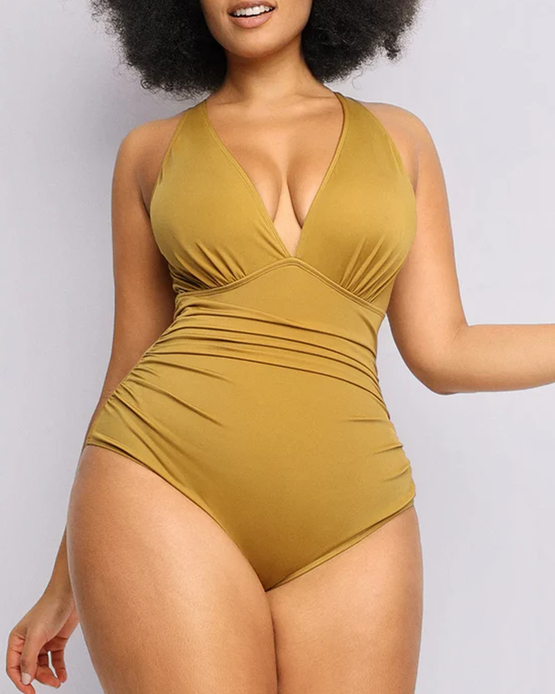 Ruched Front Tummy Control &amp; Butt Lifter Shaping One Piece Swimsuit