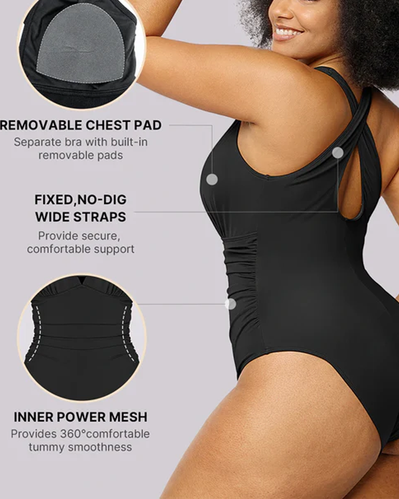 Ruched Front Tummy Control &amp; Butt Lifter Shaping One Piece Swimsuit