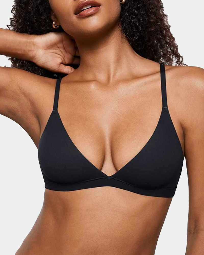 Unpadded Seamless Triangle Bra with Deep V &amp; Wire-Free Cups