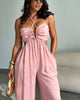 Denim Backless Deep V-Neck Cutout Pleated Wide-Leg Jumpsuit
