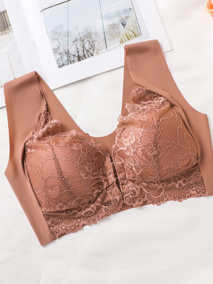 Elegant Lace Front Closure Wireless Push Up Bra